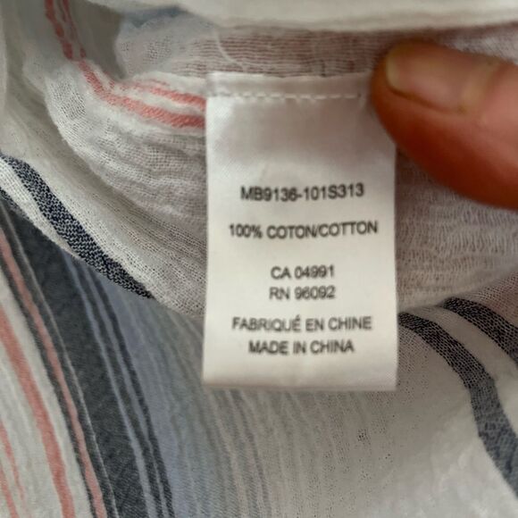 Fleur Bleve white w/pastel multicolored stripes button down long sleeve, M - Picture 8 of 9